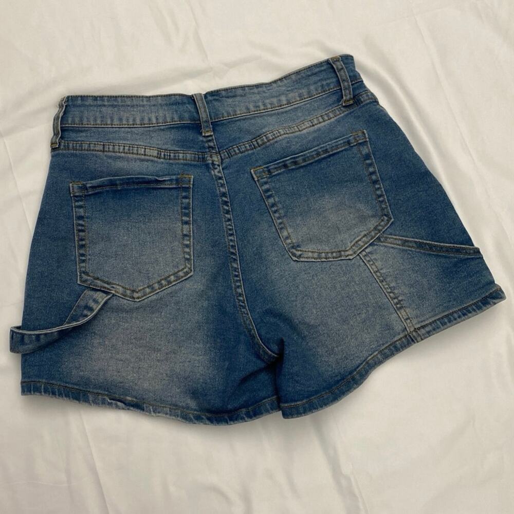 Women's Medium Stretch Cargo Jean Shorts Suspender Detail Denim